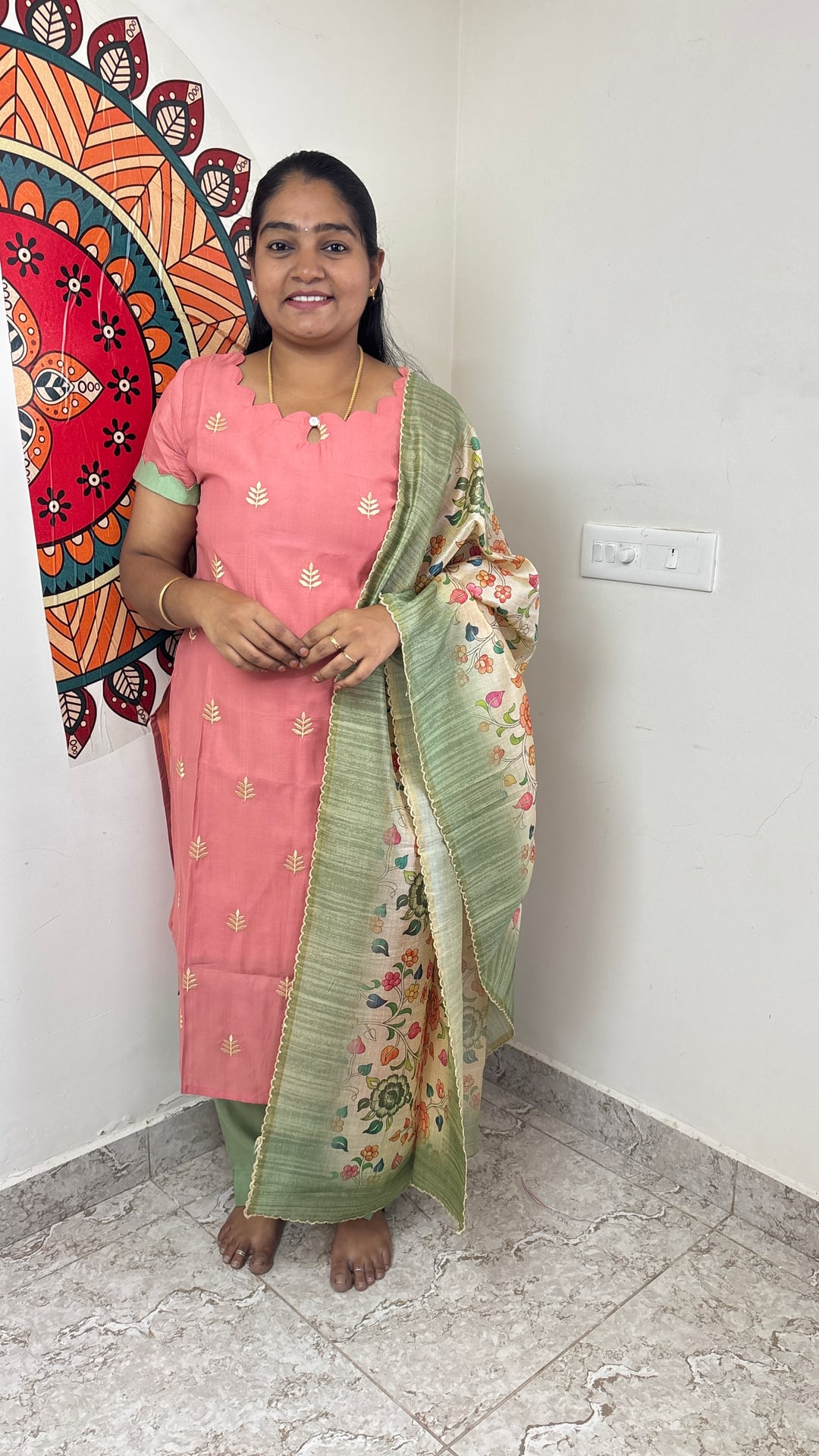 Peach Vertican Silk Salwar Set, photograph 3 of 3