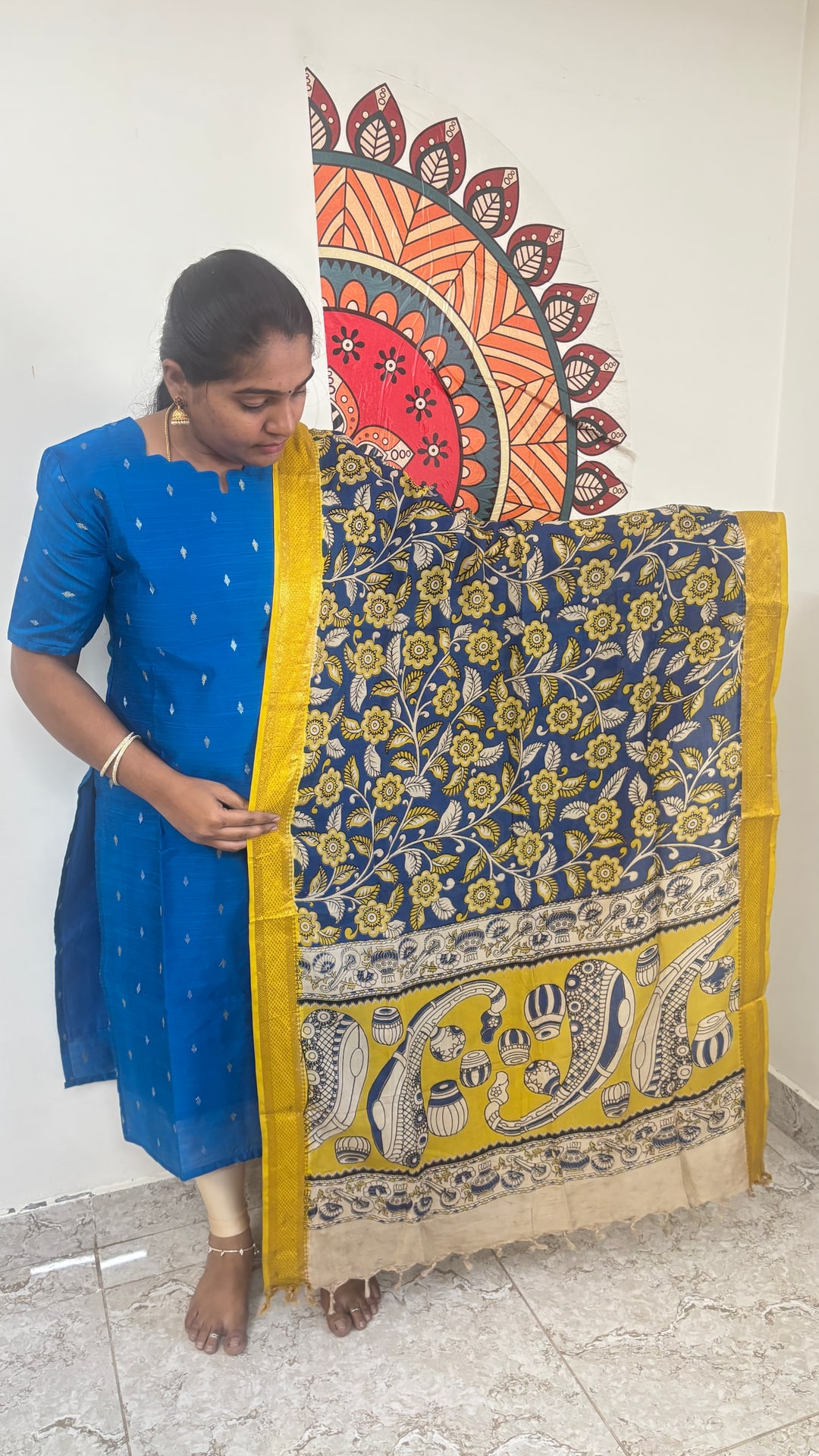 Blue Raw Silk Top with Kalamkari Dupatta, photograph 3 of 3