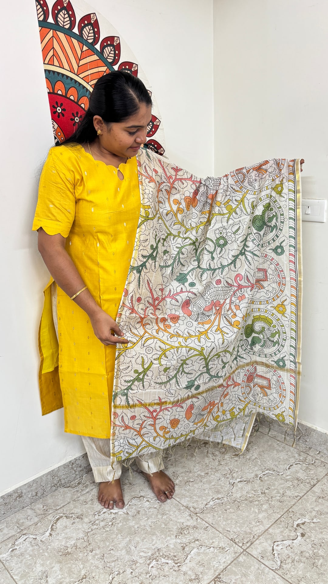 Mango Yellow Butter Silk Salwar Set, photograph 2 of 4