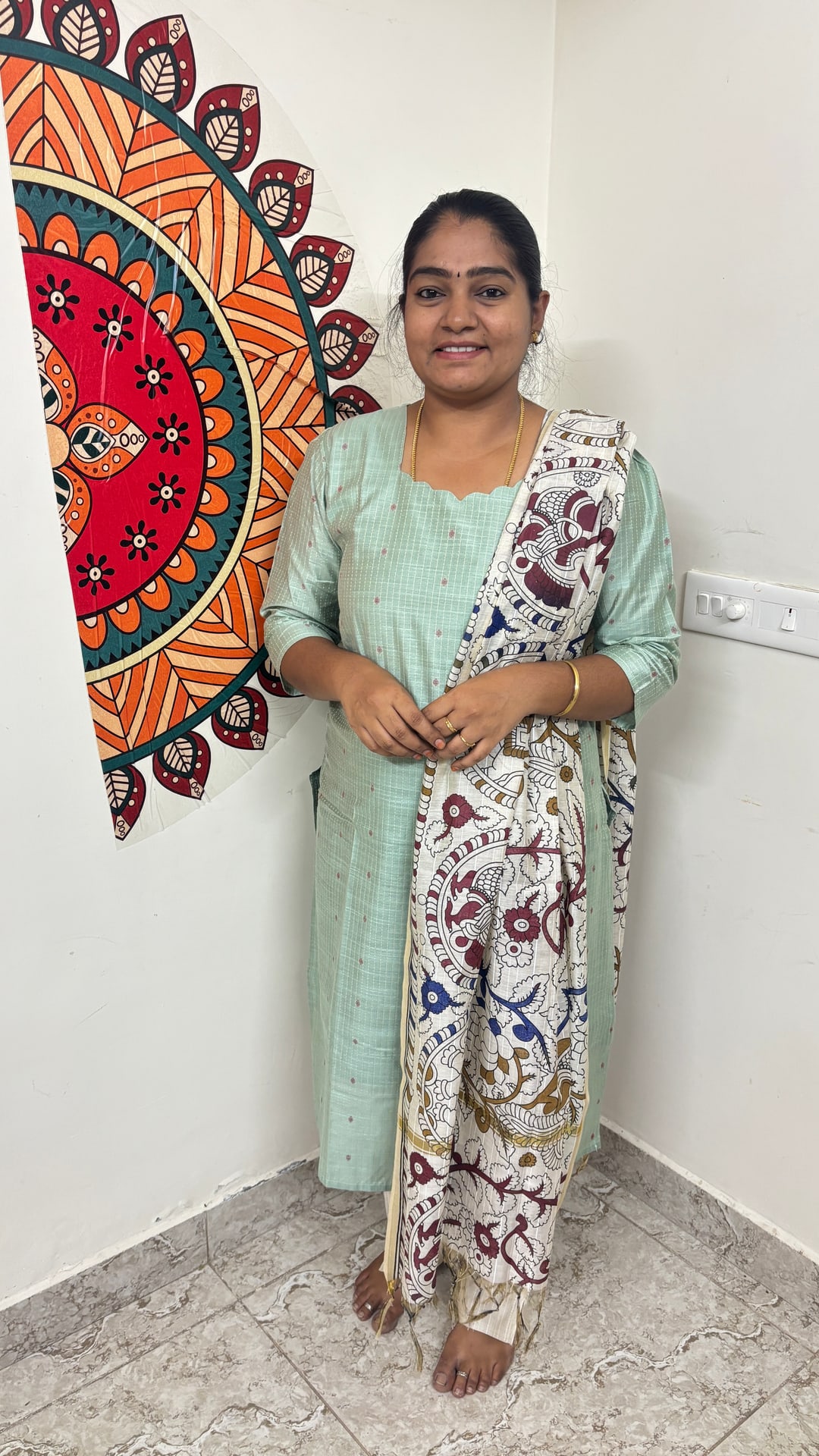 Sea Green Raw Silk Salwar Set, photograph 2 of 4