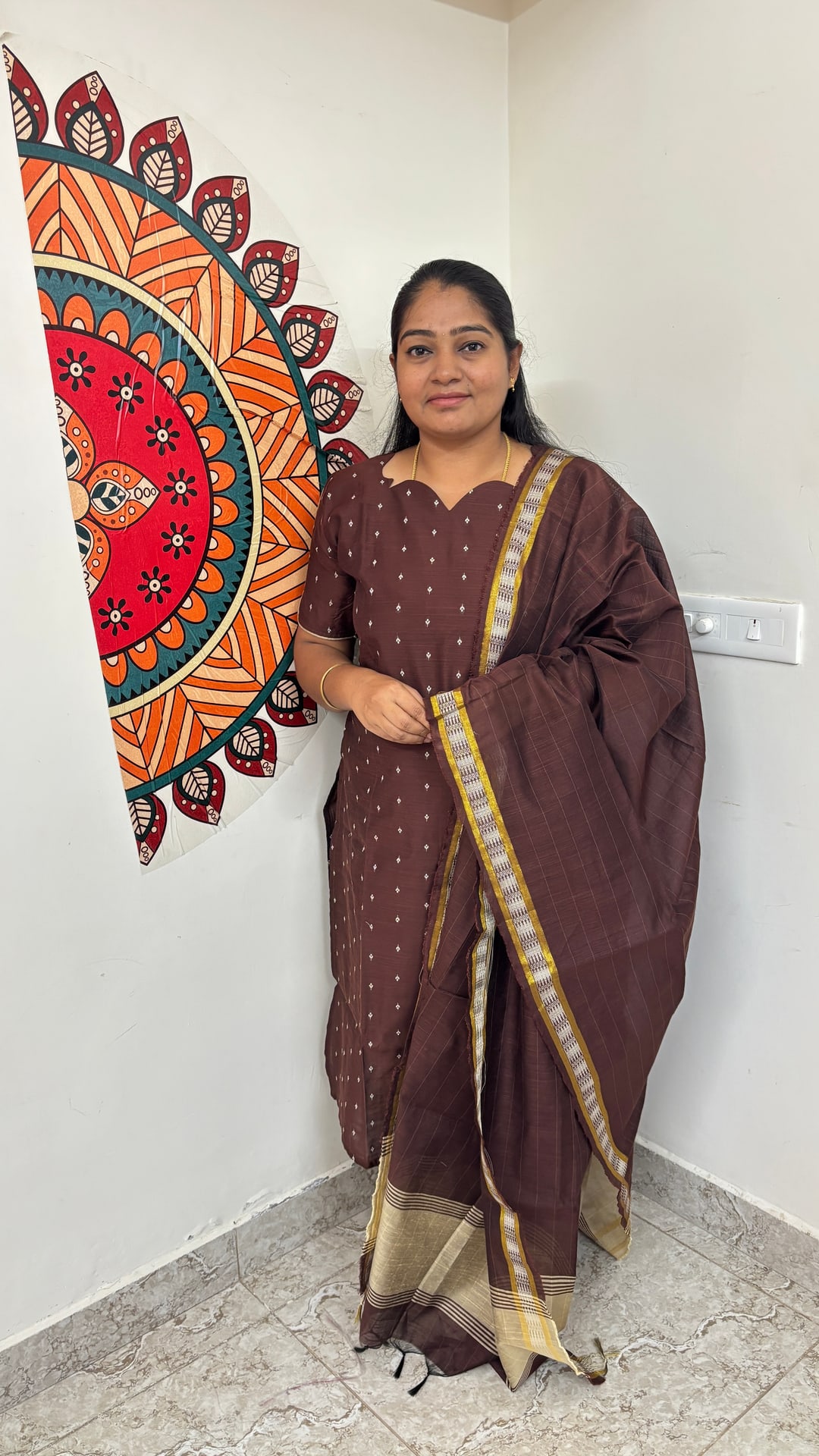 Choco Brown Raw Silk Salwar Set, photograph 2 of 5