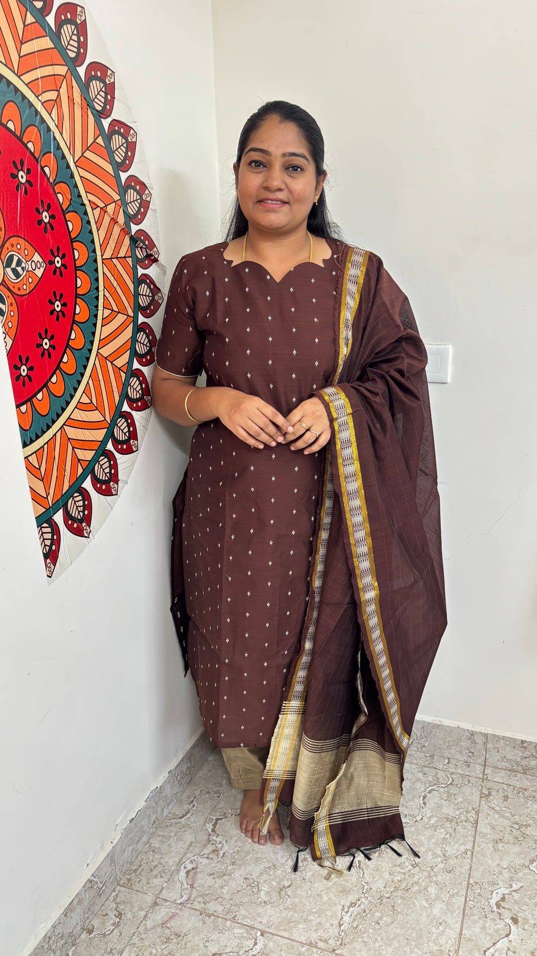 Choco Brown Raw Silk Salwar Set, photograph 3 of 5