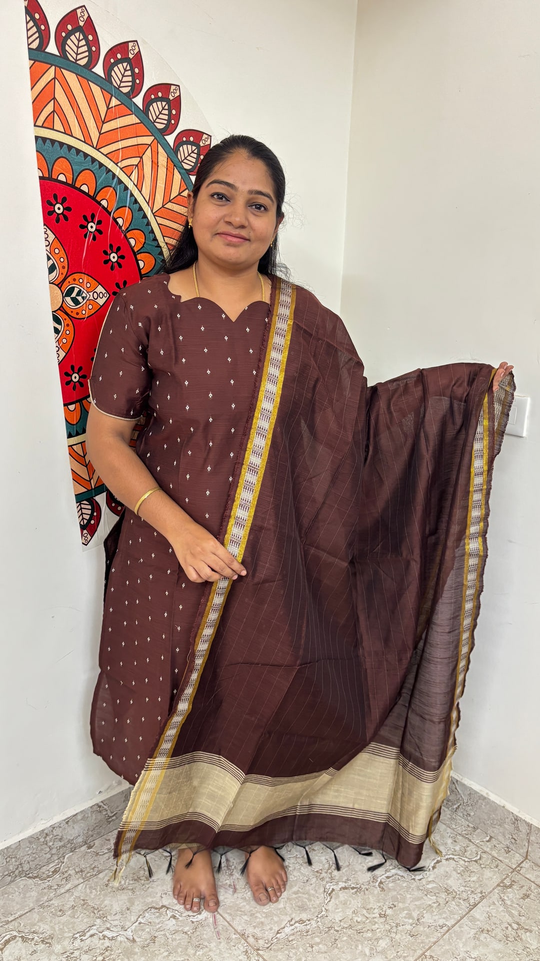 Choco Brown Raw Silk Salwar Set, photograph 4 of 5