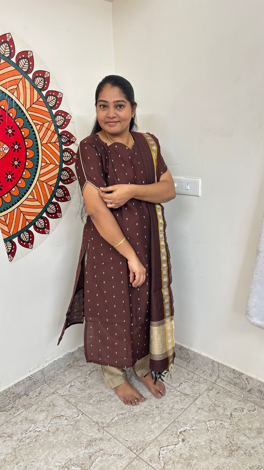 Choco Brown Raw Silk Salwar Set, photograph 5 of 5
