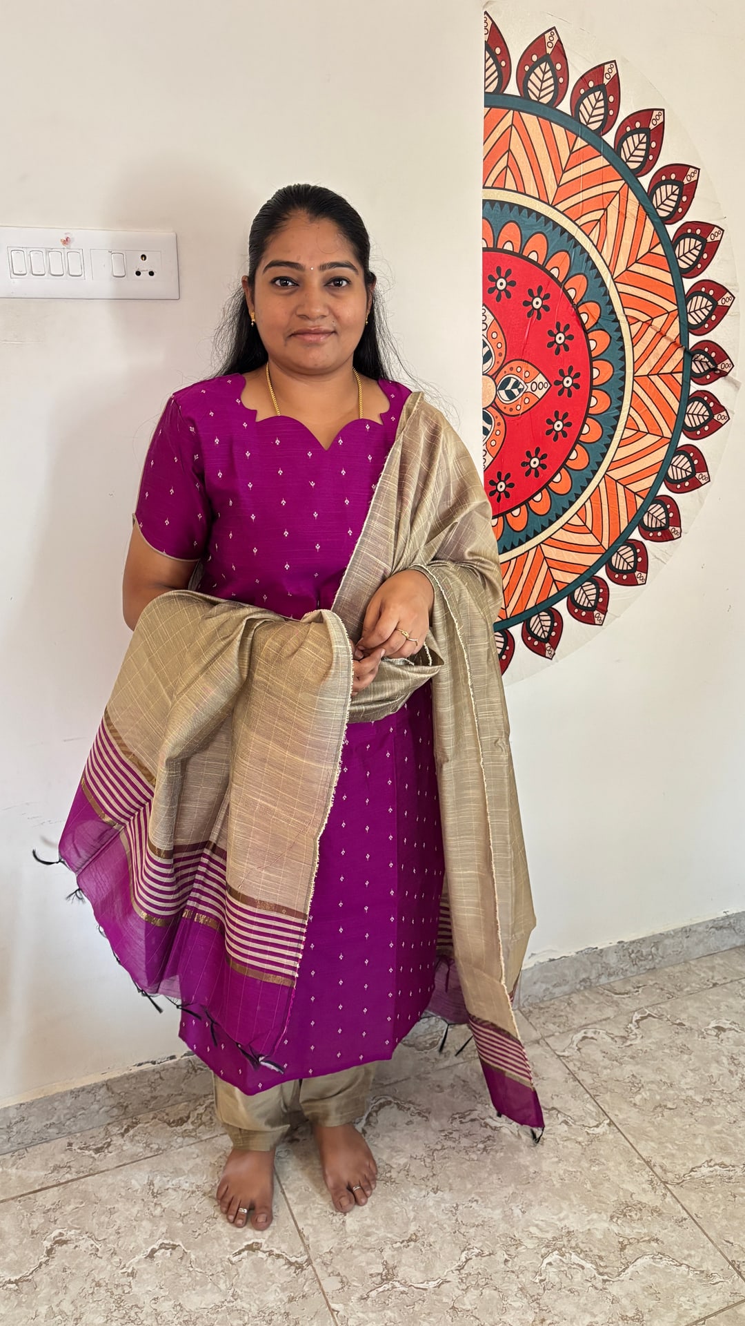 Magenta Raw Silk Salwar Set, photograph 3 of 6