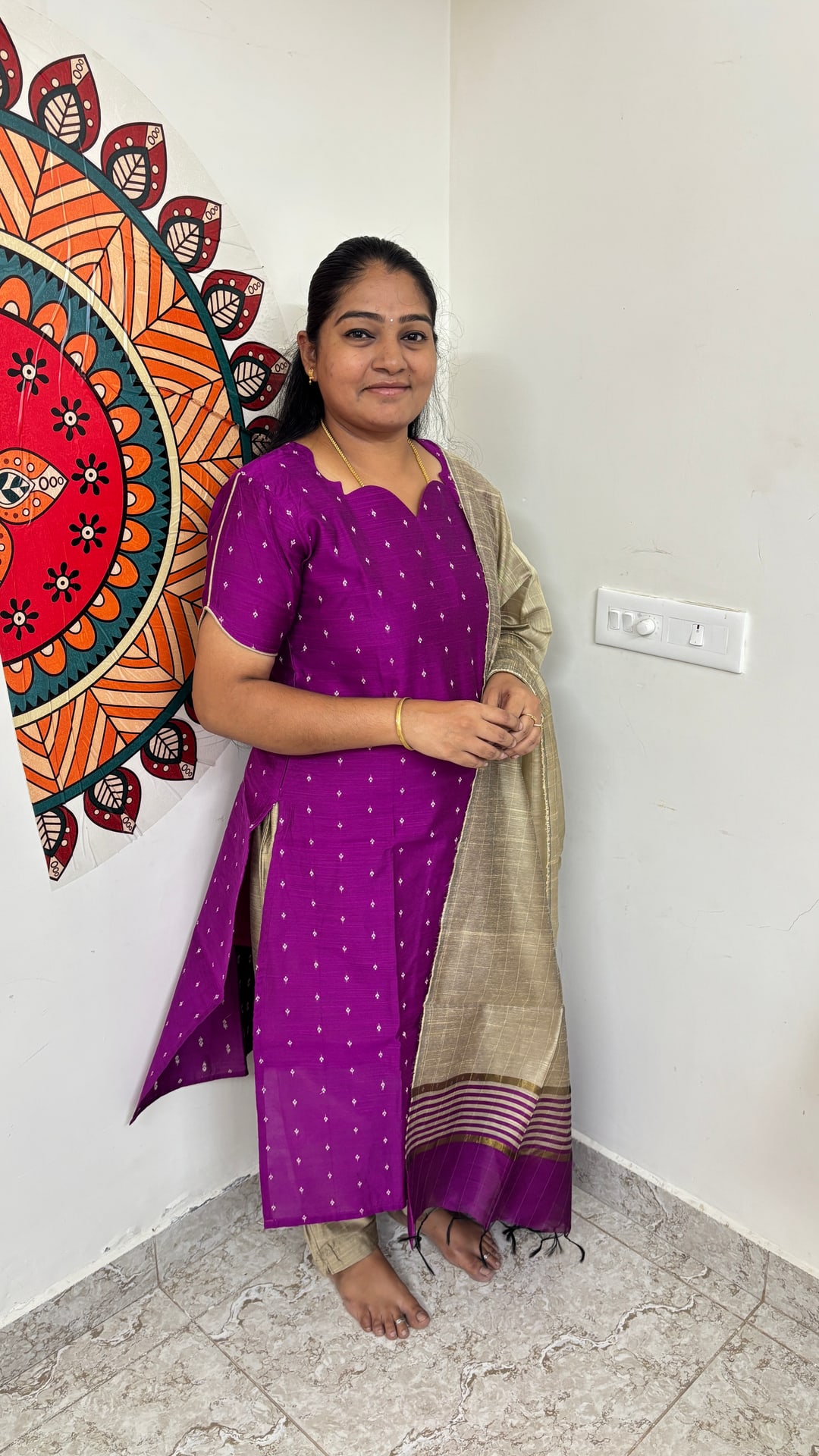 Magenta Raw Silk Salwar Set, photograph 5 of 6
