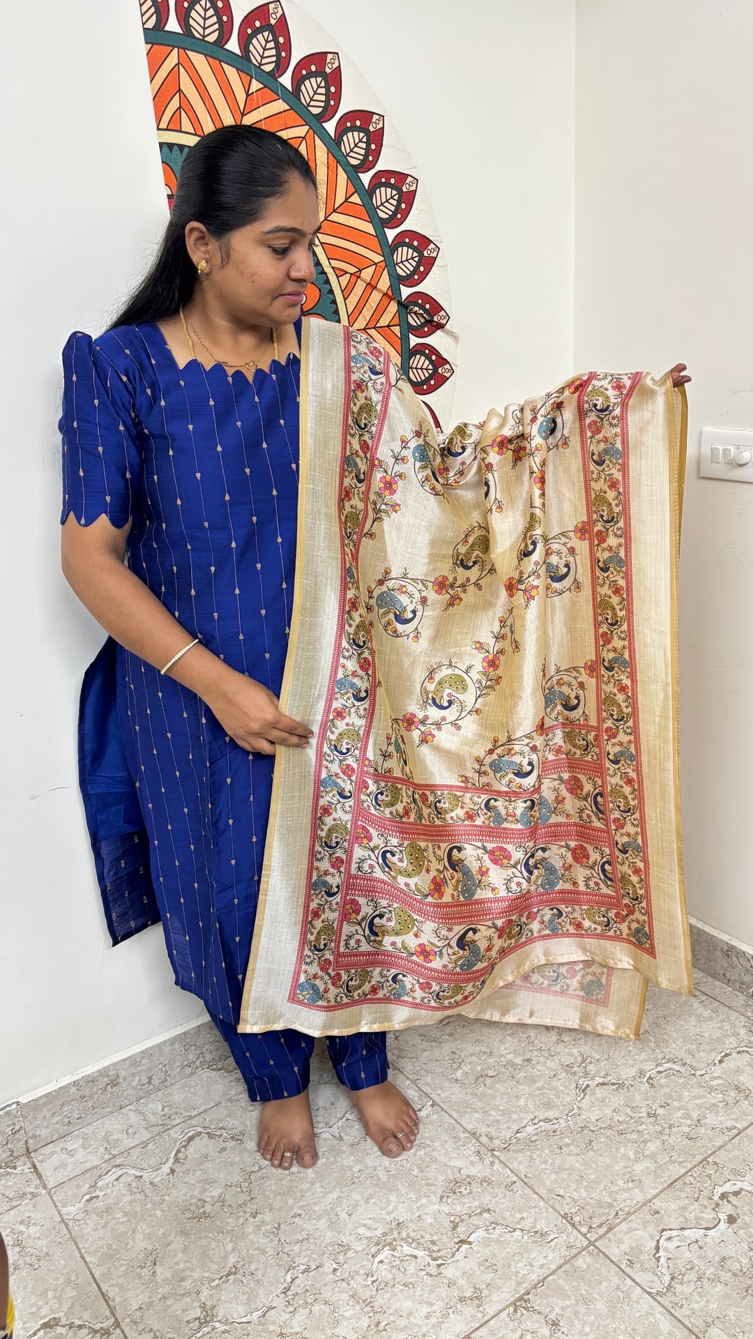 Peacock Blue Raw Silk Salwar Set, photograph 1 of 4