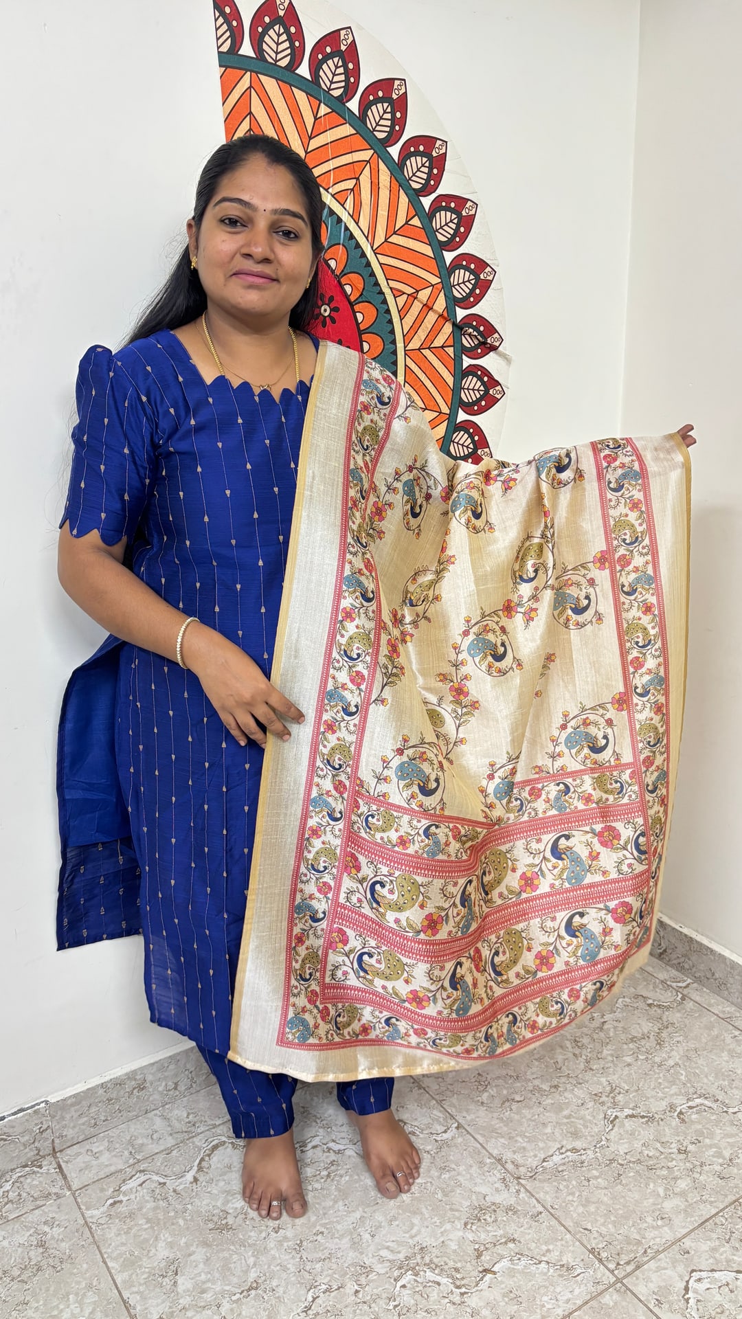 Peacock Blue Raw Silk Salwar Set, photograph 3 of 4