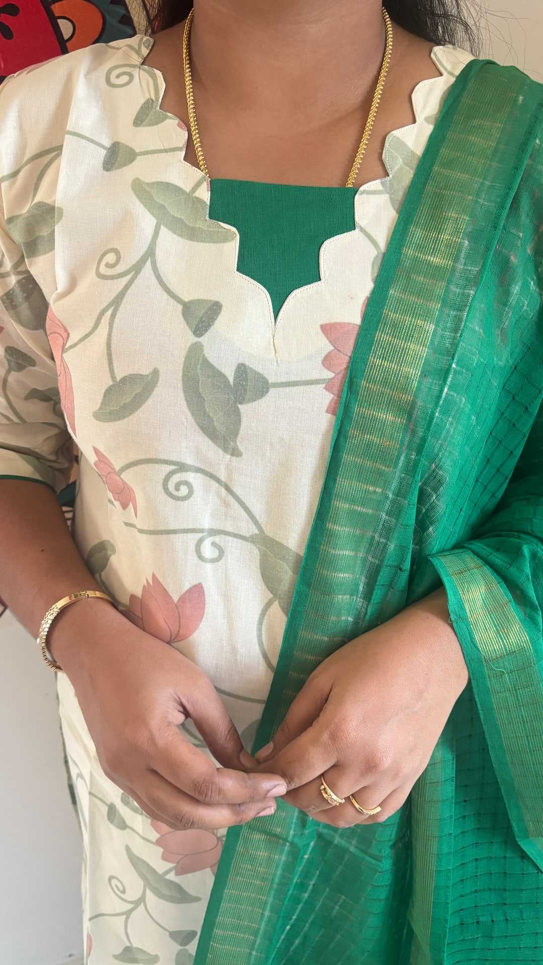 Lotus Print Cotton Salwar Set in Green, photograph 5 of 5