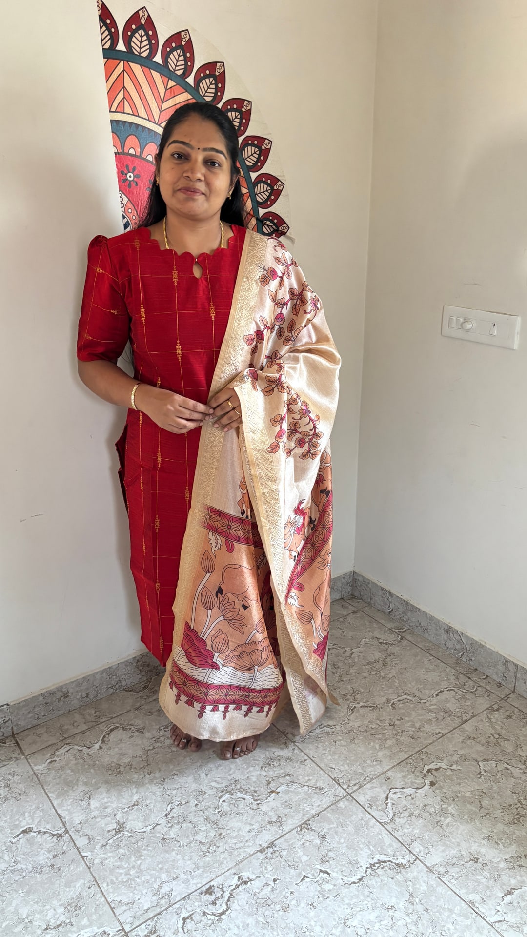 Red Raw Silk Salwar Set with Pichwai Dupatta