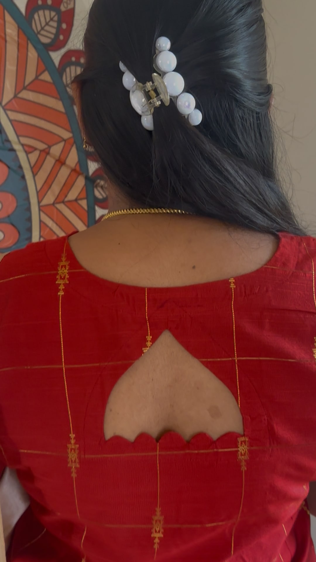 Red Raw Silk Salwar Set with Pichwai Dupatta, photograph 5 of 5