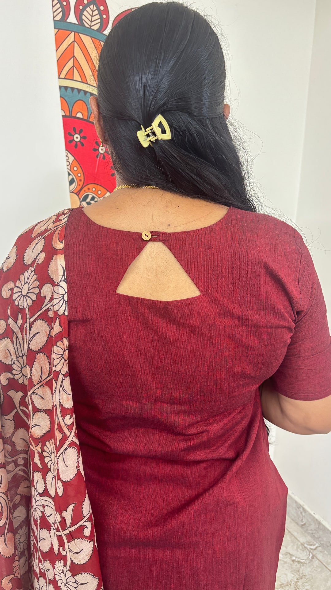 Maroon Kalamkari Cotton Three Piece Set, photograph 3 of 6