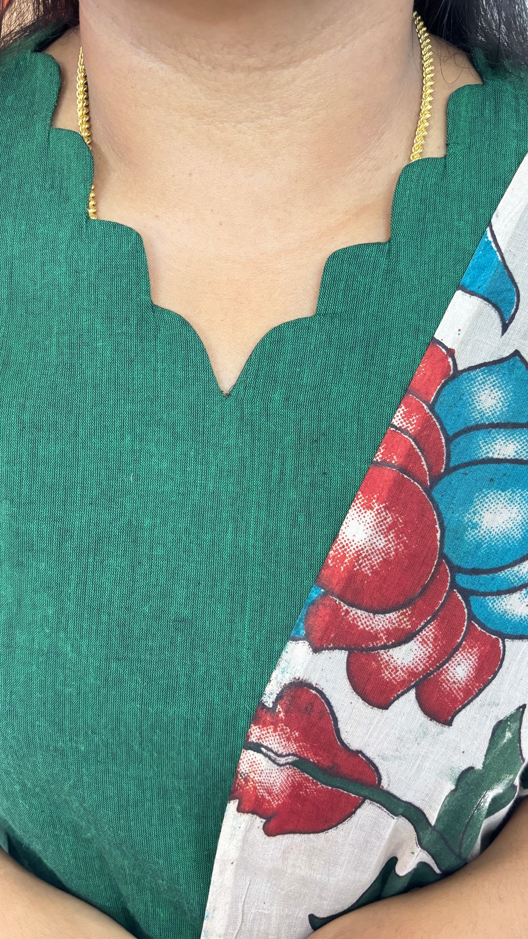 Green Kalamkari Cotton Three Piece Set, photograph 3 of 5