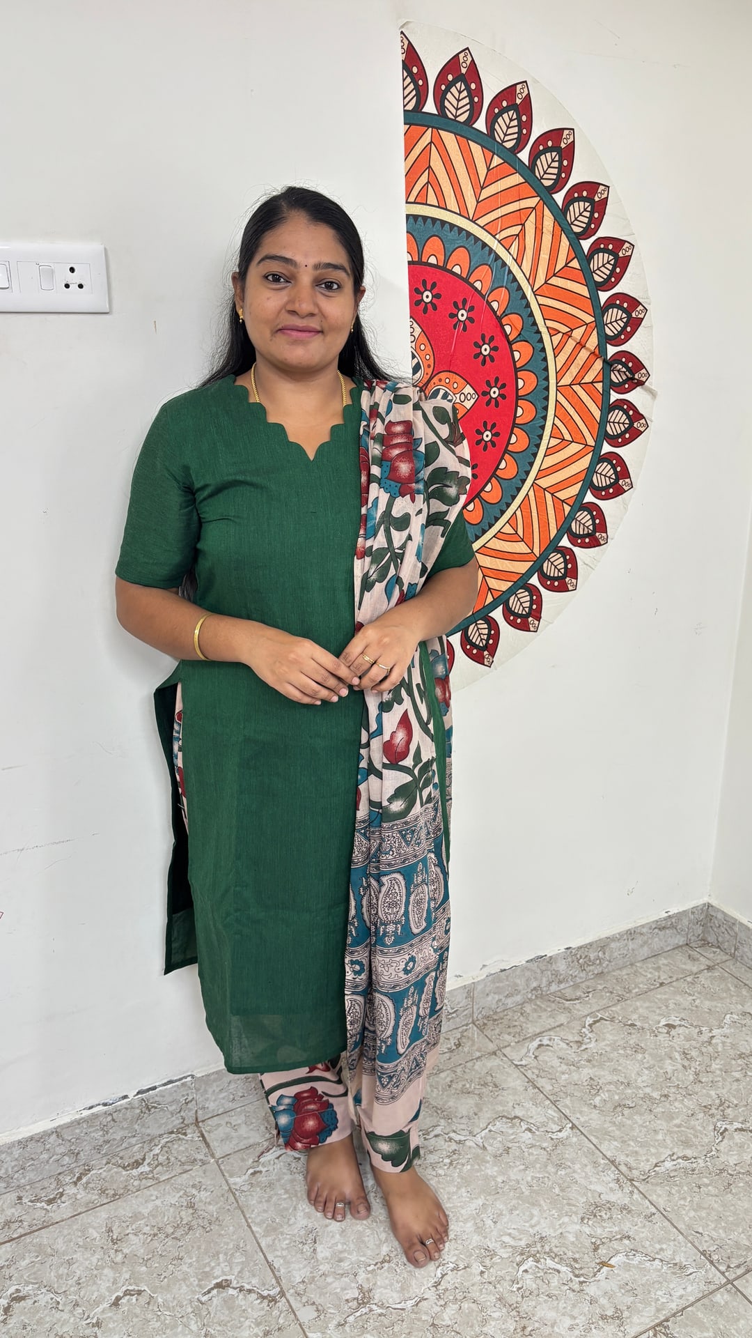 Green Kalamkari Cotton Three Piece Set, photograph 5 of 5