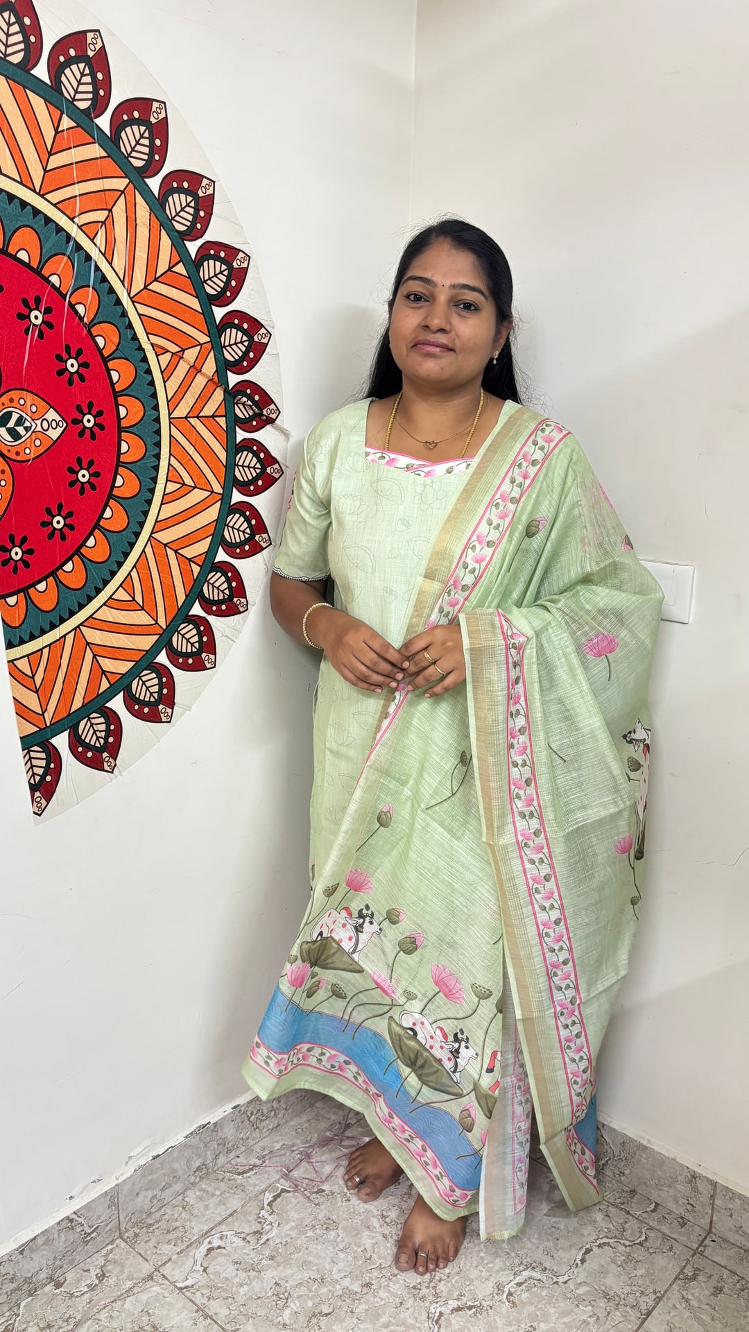Pista Green Linen Cotton Salwar Set