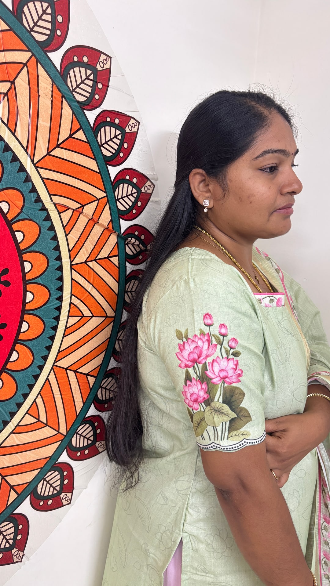 Pista Green Linen Cotton Salwar Set, photograph 4 of 6
