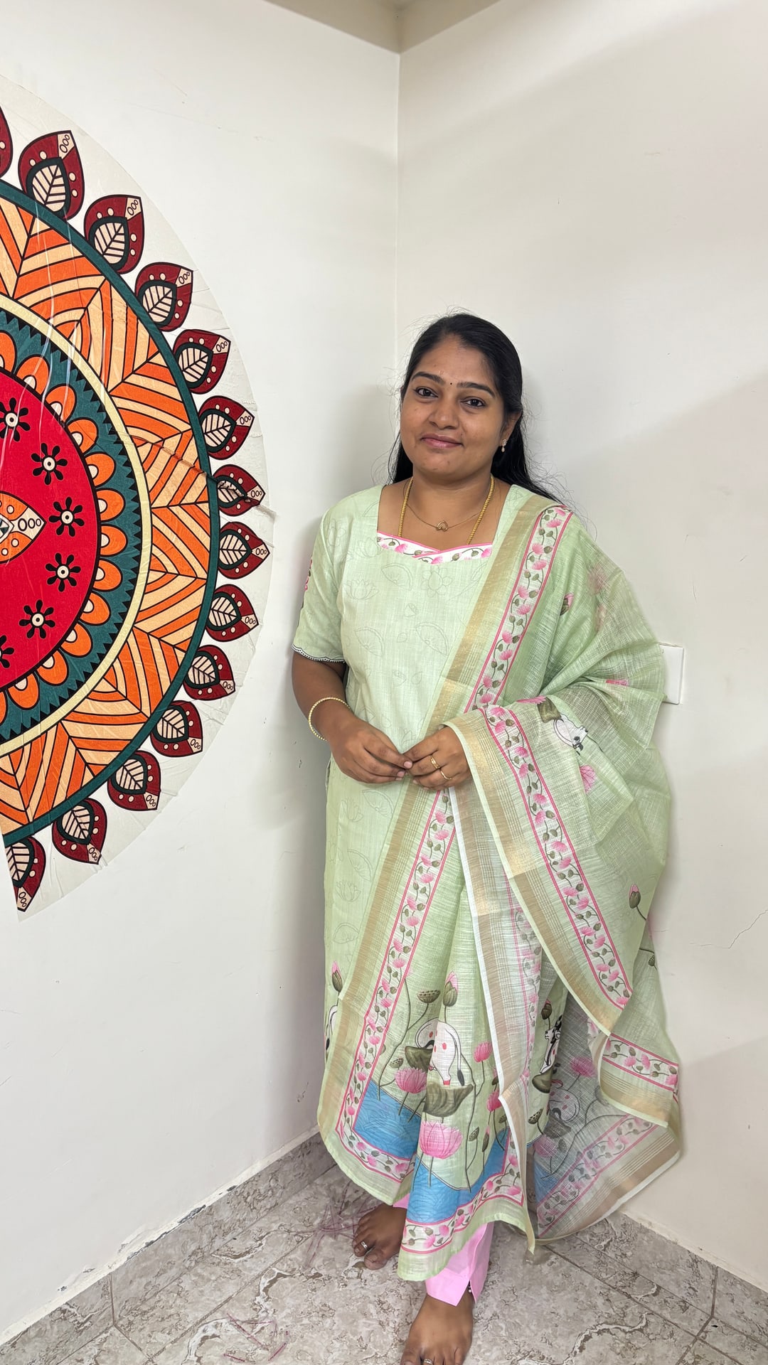Pista Green Linen Cotton Salwar Set, photograph 6 of 6