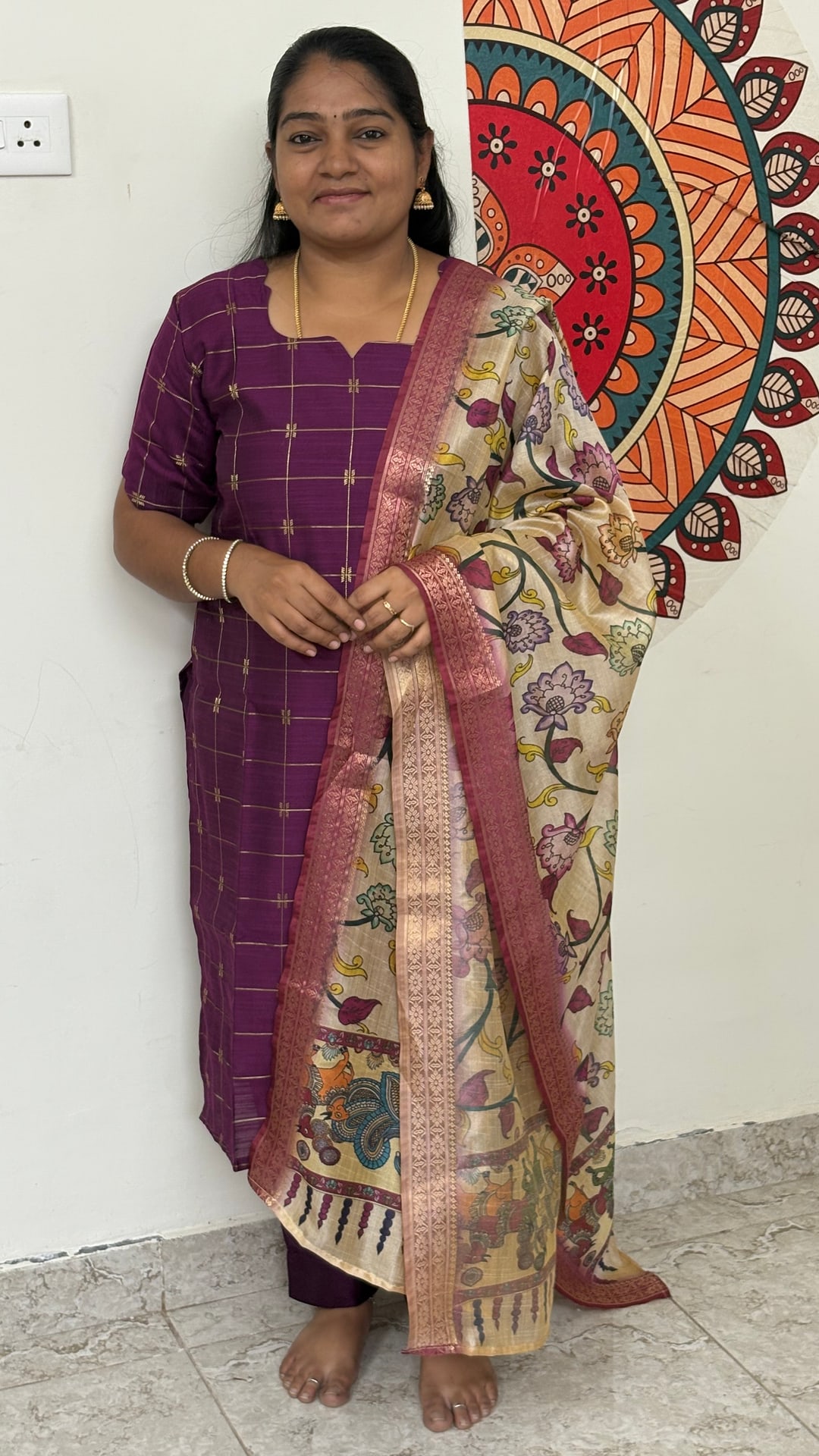 Royal Wine Raw Silk Salwar Set, photograph 3 of 6