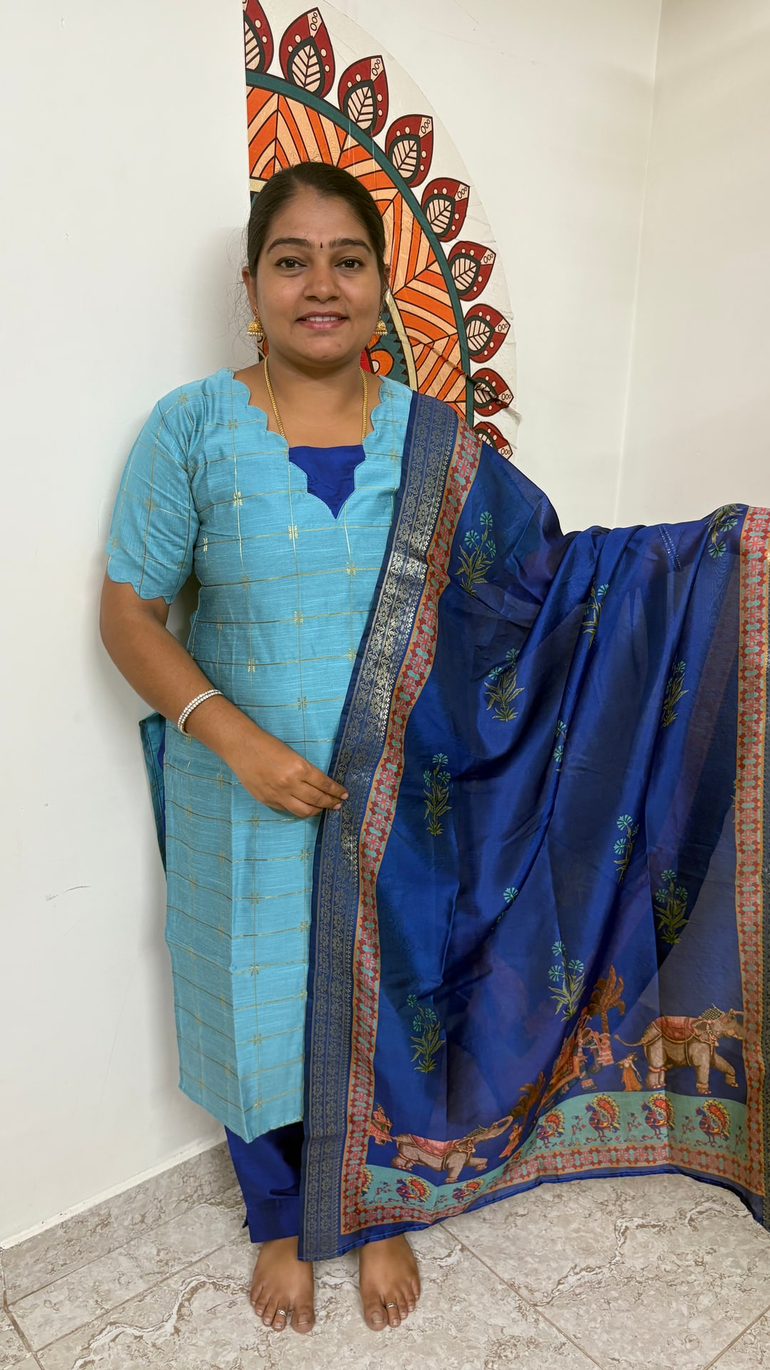 Aqua Blue Raw Silk Salwar Set