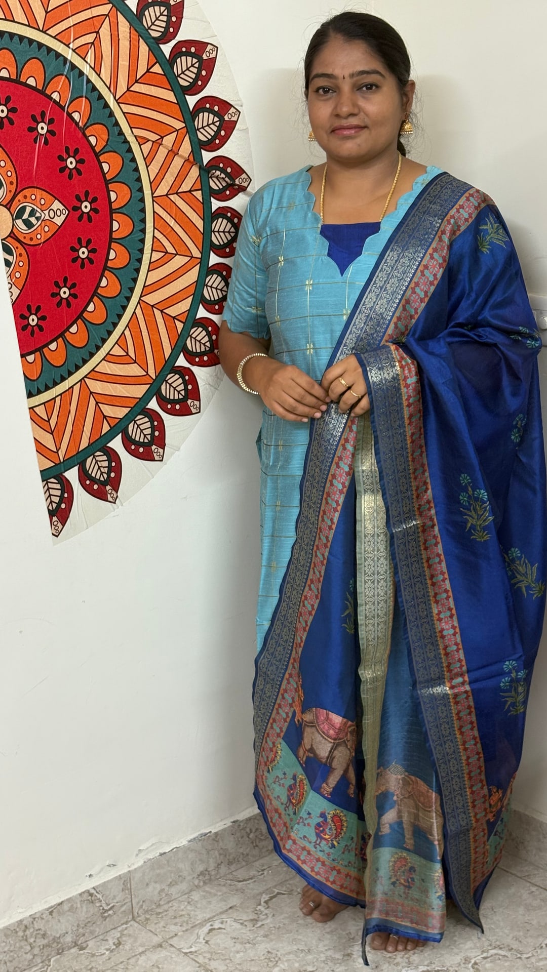 Aqua Blue Raw Silk Salwar Set, photograph 2 of 5