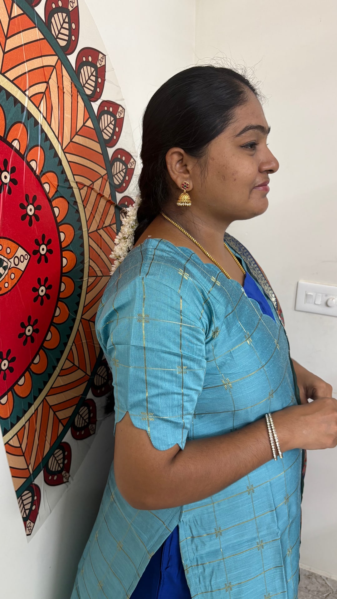 Aqua Blue Raw Silk Salwar Set, photograph 3 of 5