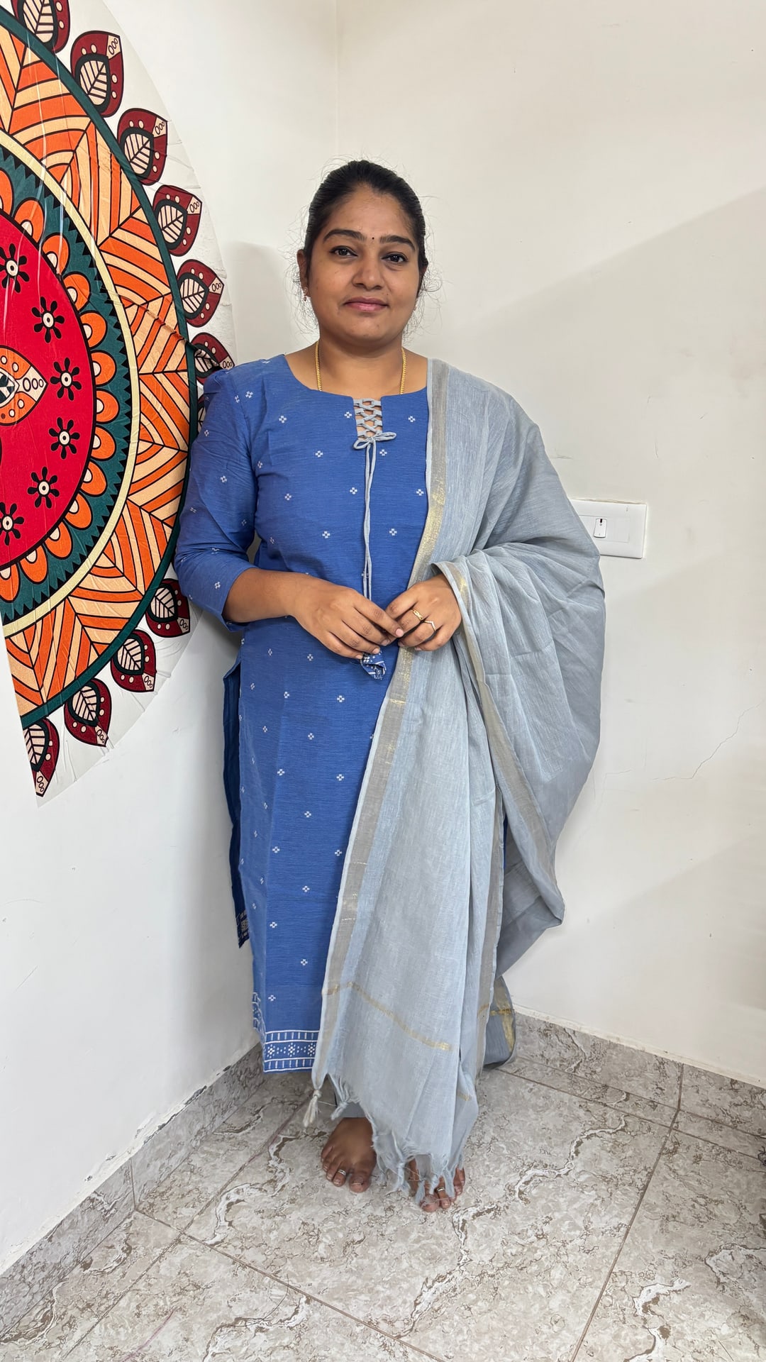 Denim Blue Handloom Cotton Salwar Set