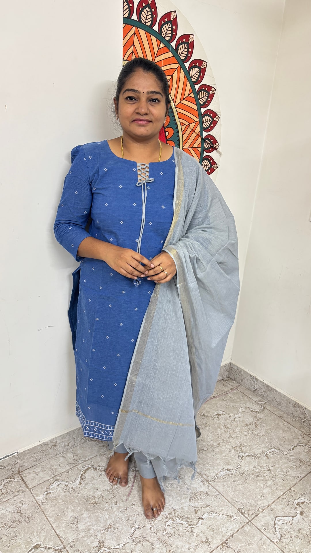 Denim Blue Handloom Cotton Salwar Set, photograph 3 of 8