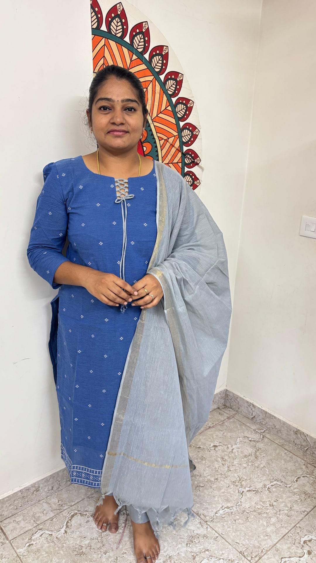 Denim Blue Handloom Cotton Salwar Set, photograph 4 of 8