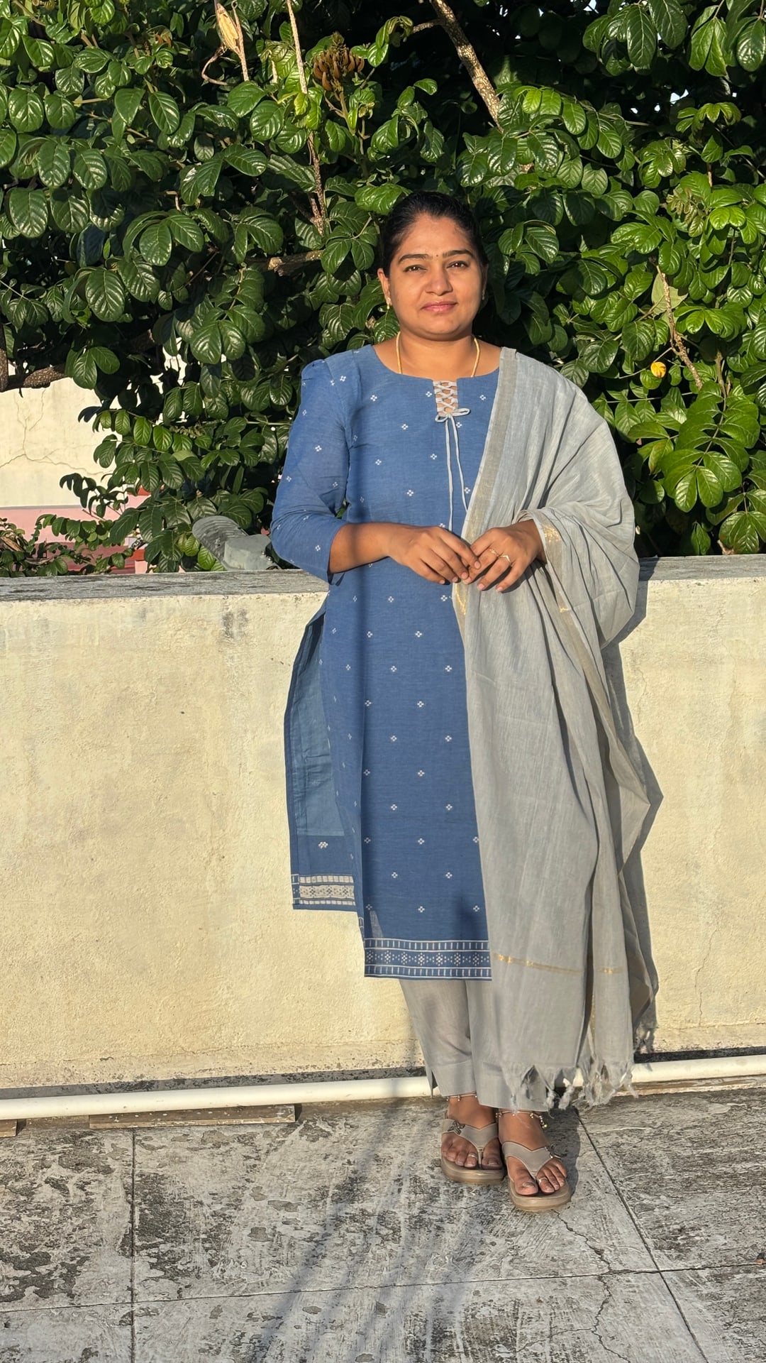 Denim Blue Handloom Cotton Salwar Set, photograph 5 of 8