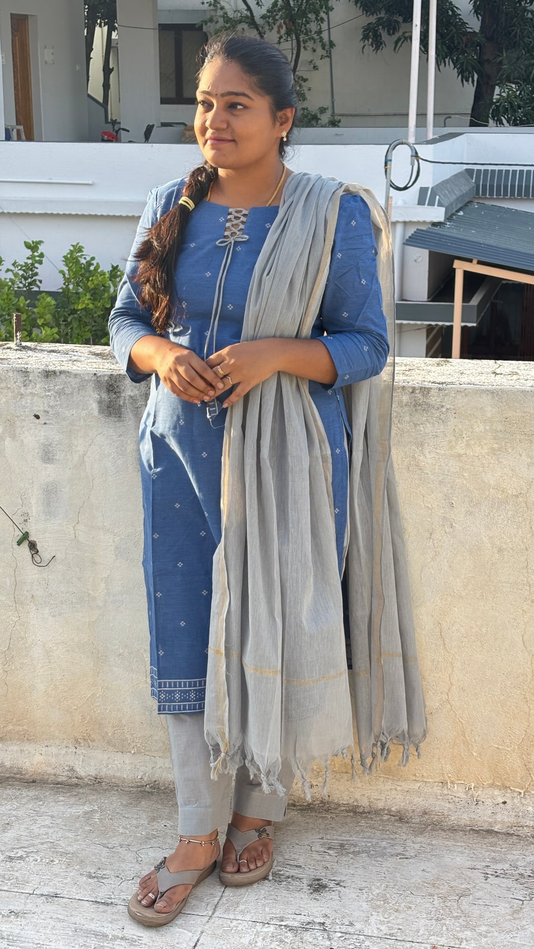 Denim Blue Handloom Cotton Salwar Set, photograph 6 of 8
