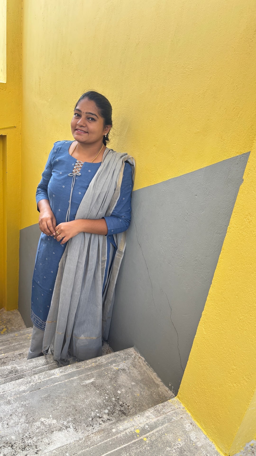 Denim Blue Handloom Cotton Salwar Set, photograph 7 of 8