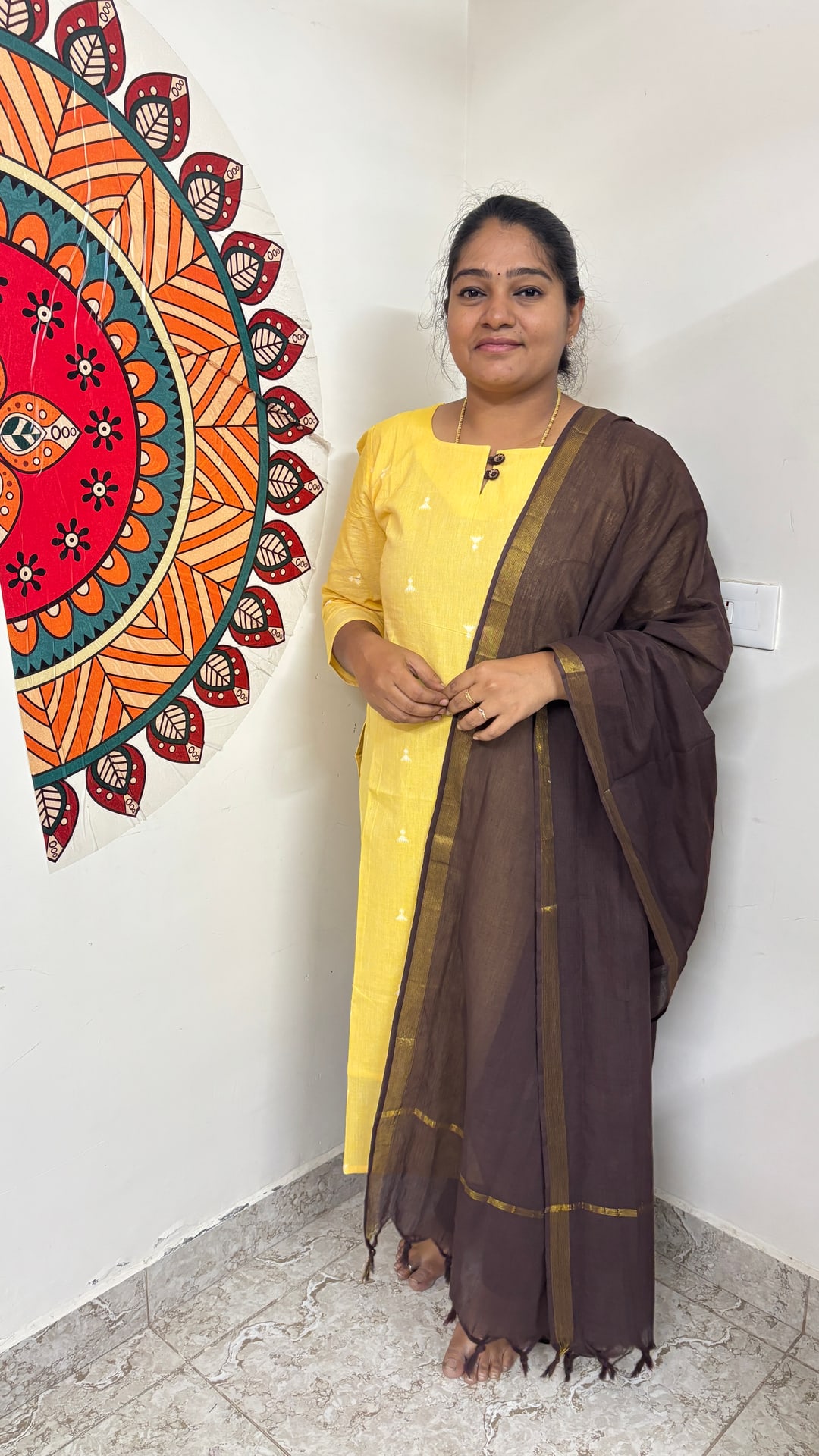 Saffron Yellow Handloom Cotton Salwar Set, photograph 2 of 6