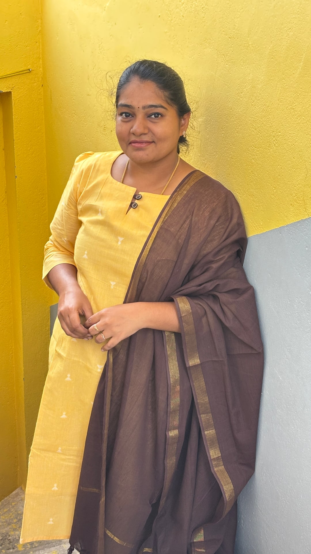 Saffron Yellow Handloom Cotton Salwar Set, photograph 4 of 6