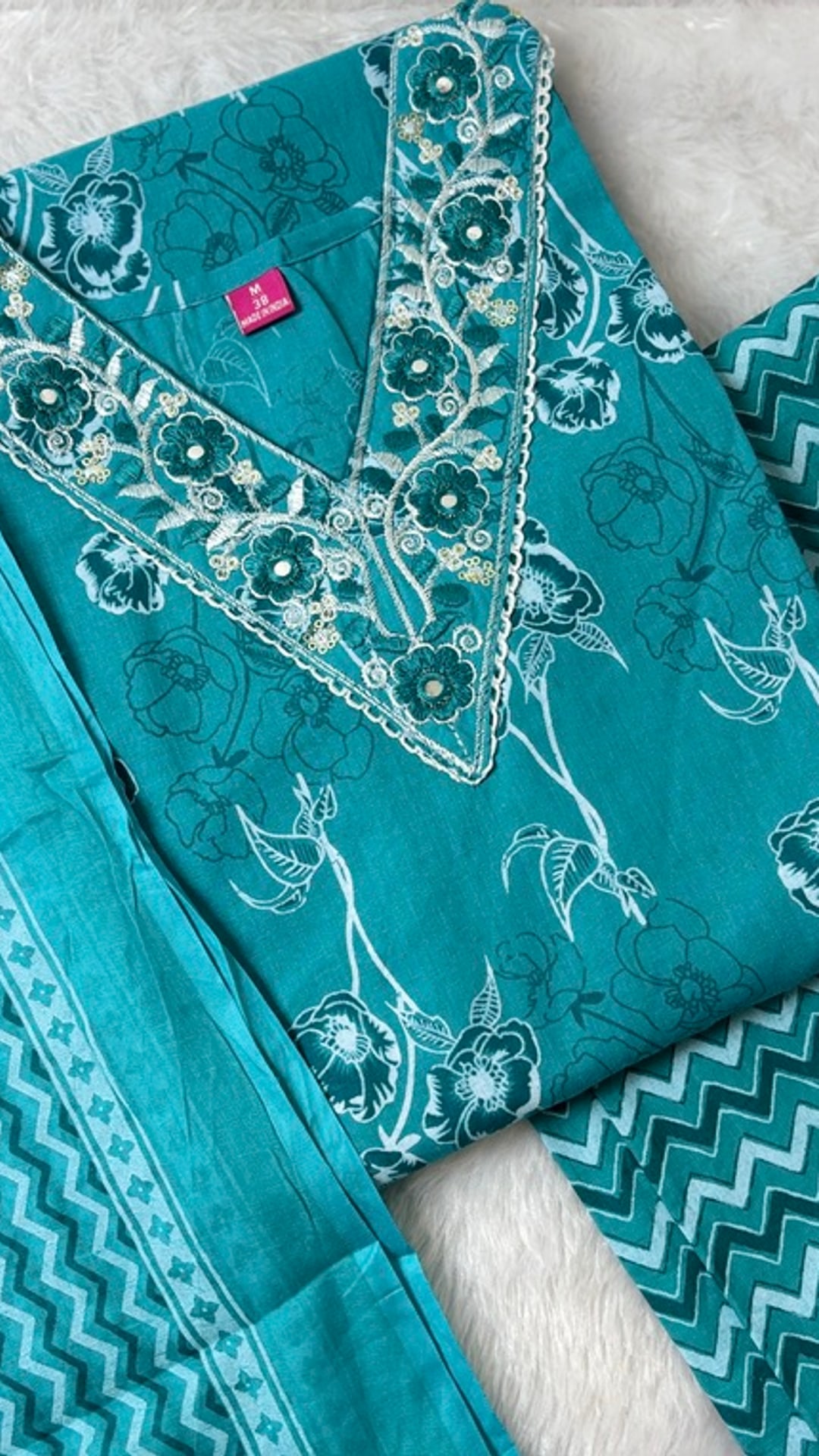 Sky Blue Jaipur Cotton Three Piece Set