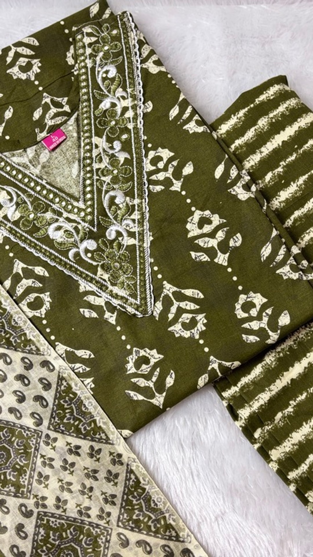 Olive Green Jaipur Cotton Three Piece Set