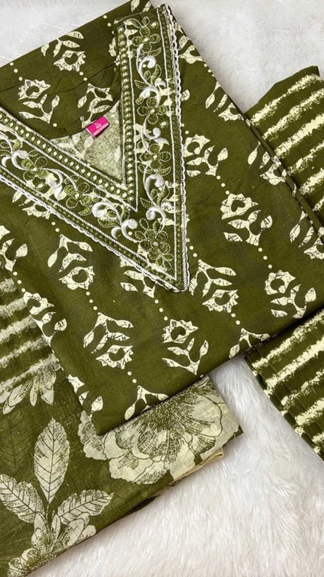Olive Green Jaipur Cotton Three Piece Set, photograph 2 of 2
