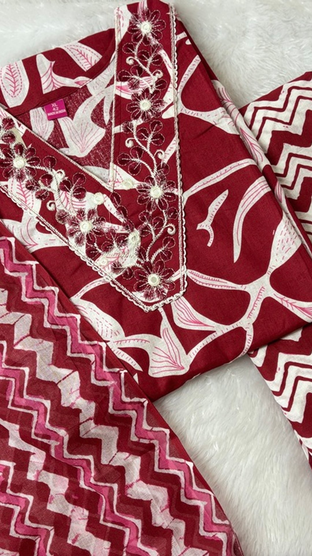 Maroon Jaipur Cotton Three Piece Set
