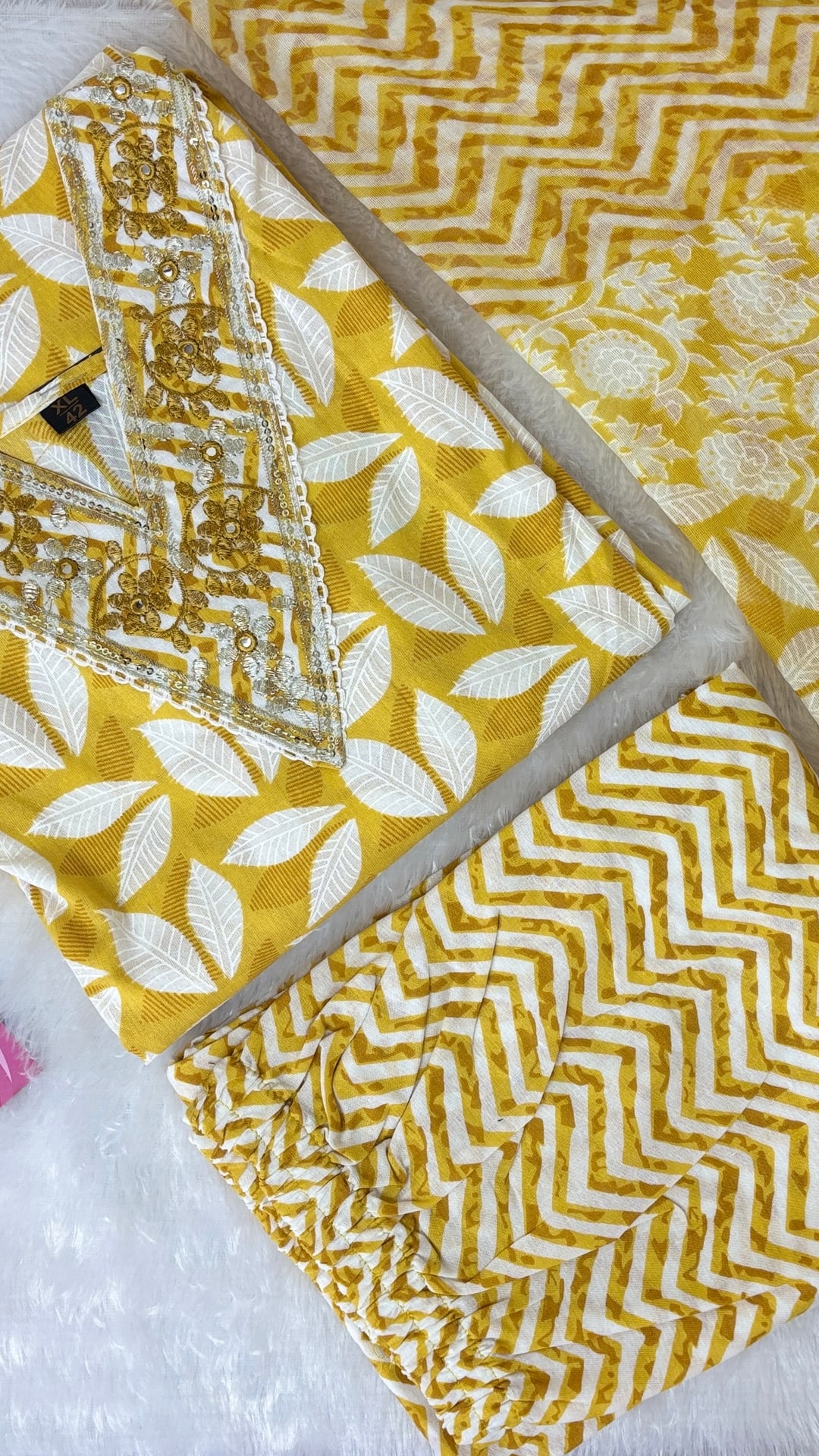 Mustard Yellow Jaipur Cotton Three Piece Set