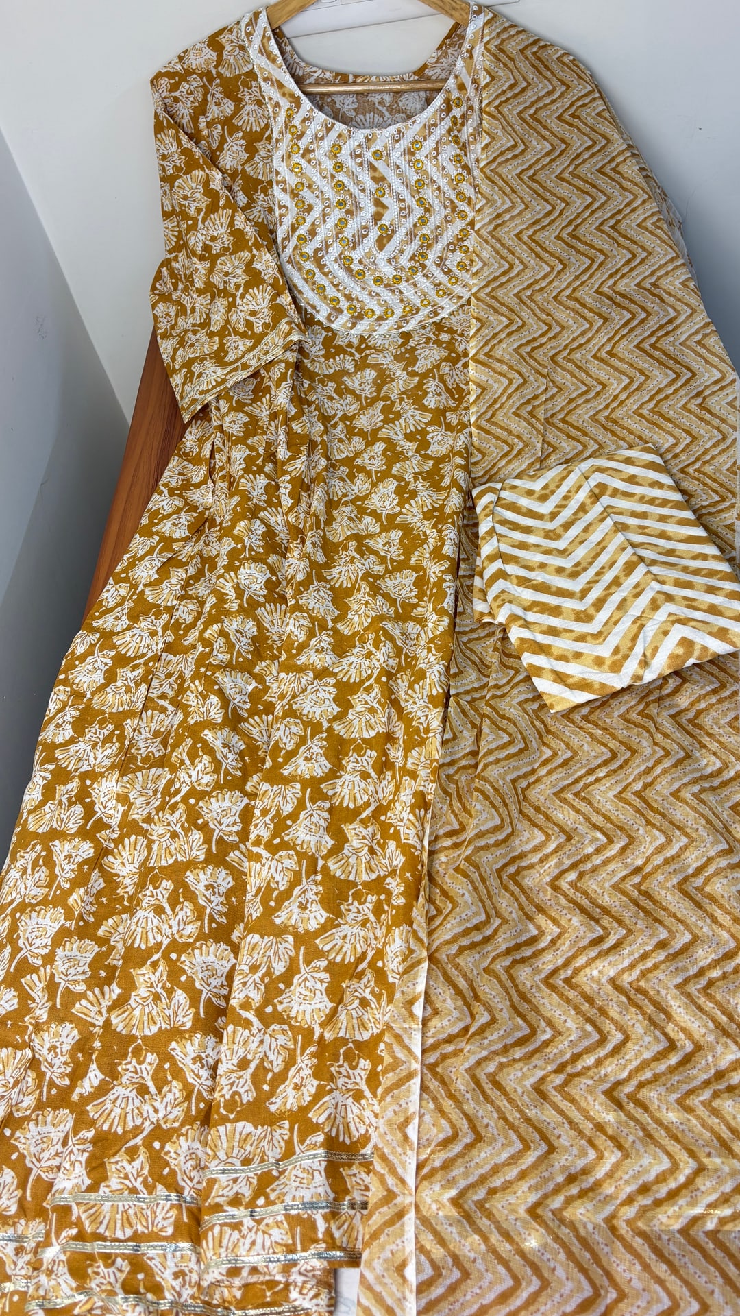 Ochre Jaipur Cotton Anarkali Three Piece Set, photograph 2 of 3