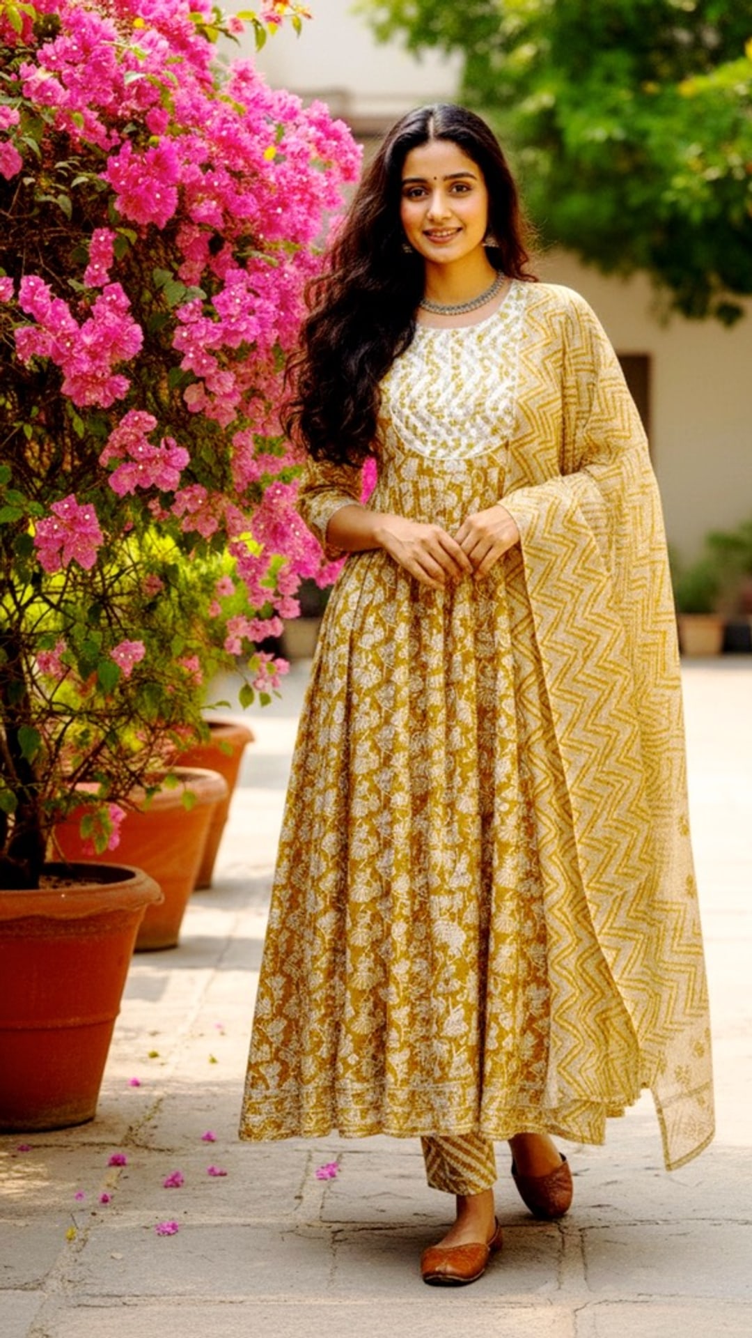 Ochre Jaipur Cotton Anarkali Three Piece Set
