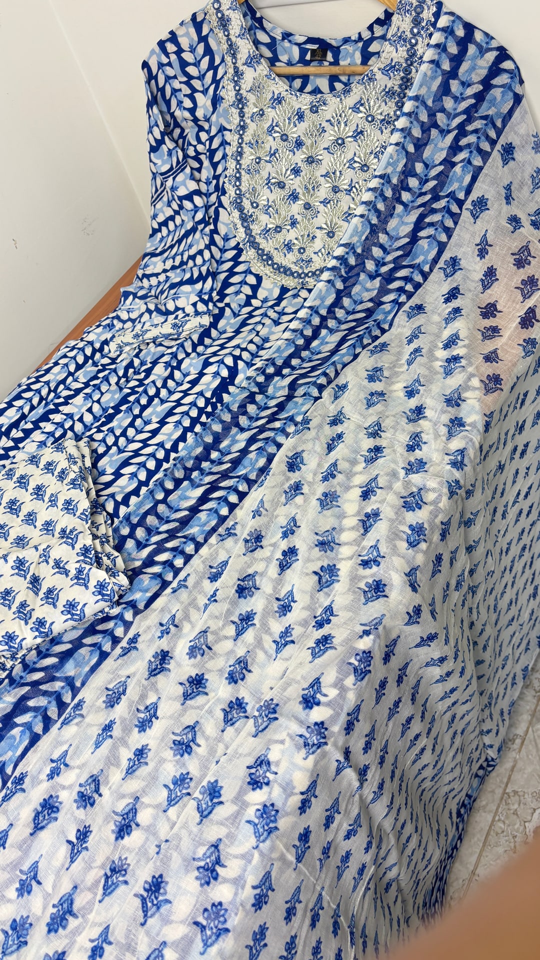 Indigo Blue Jaipur Cotton Anarkali Three Piece Set, photograph 1 of 3