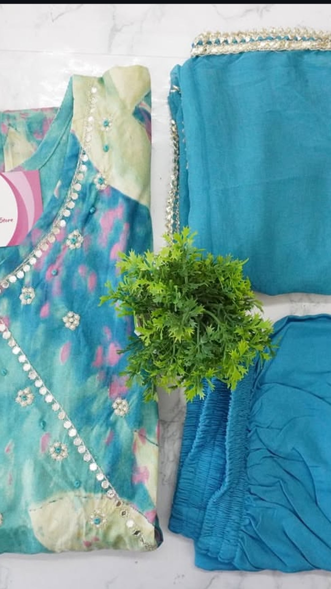 Sky Blue Anarkali Three Piece Set, photograph 1 of 2