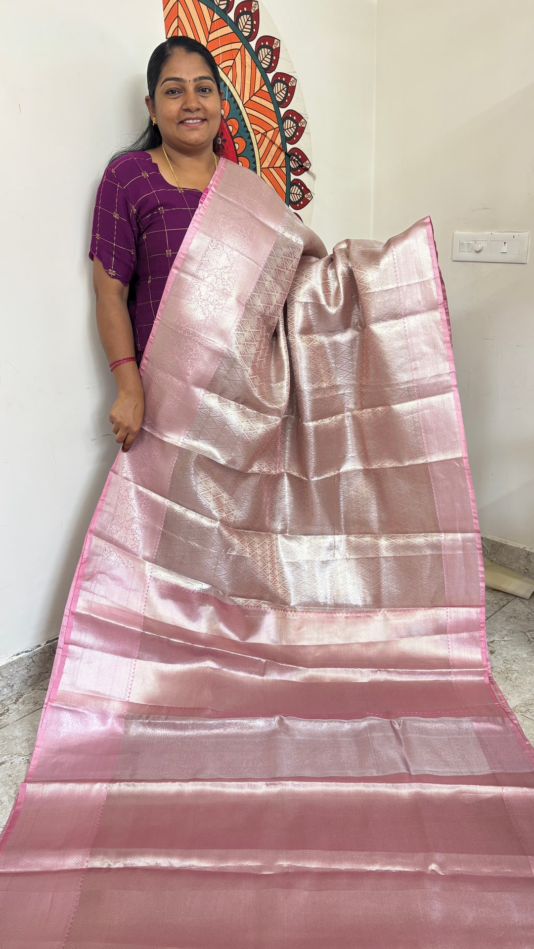 Baby Pink Banarasi Tissue Saree, photograph 1 of 1