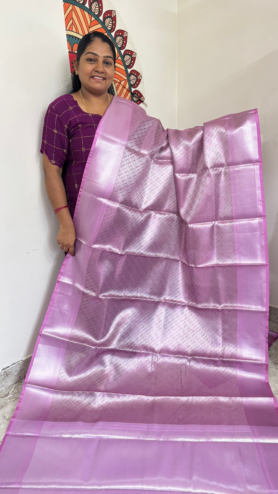 Lavender Banarasi Tissue Saree with Silver Zari, photograph 4 of 4