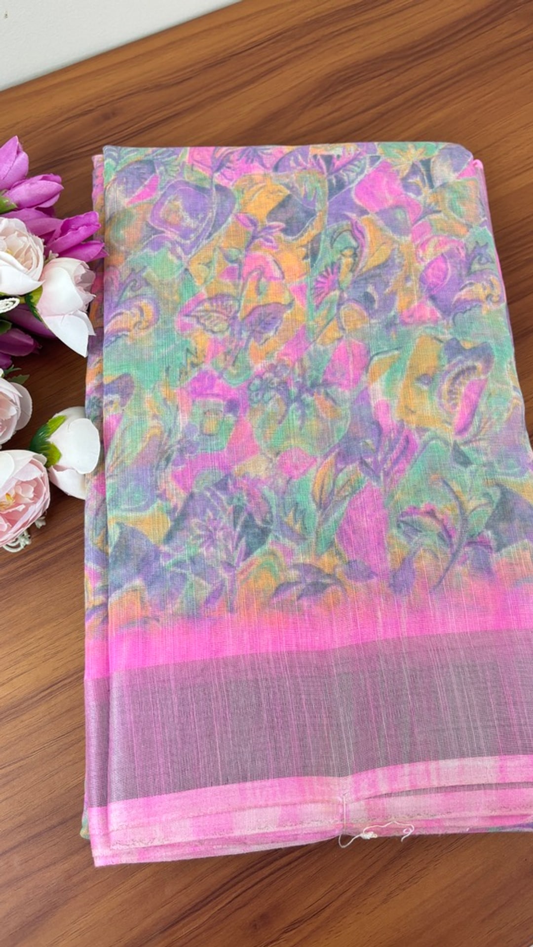 Pink Linen Cotton Saree, photograph 1 of 1