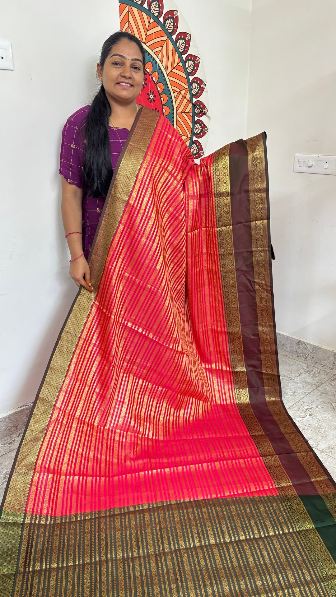 Red Semi Silk Saree with Rettapetta Border, photograph 2 of 2