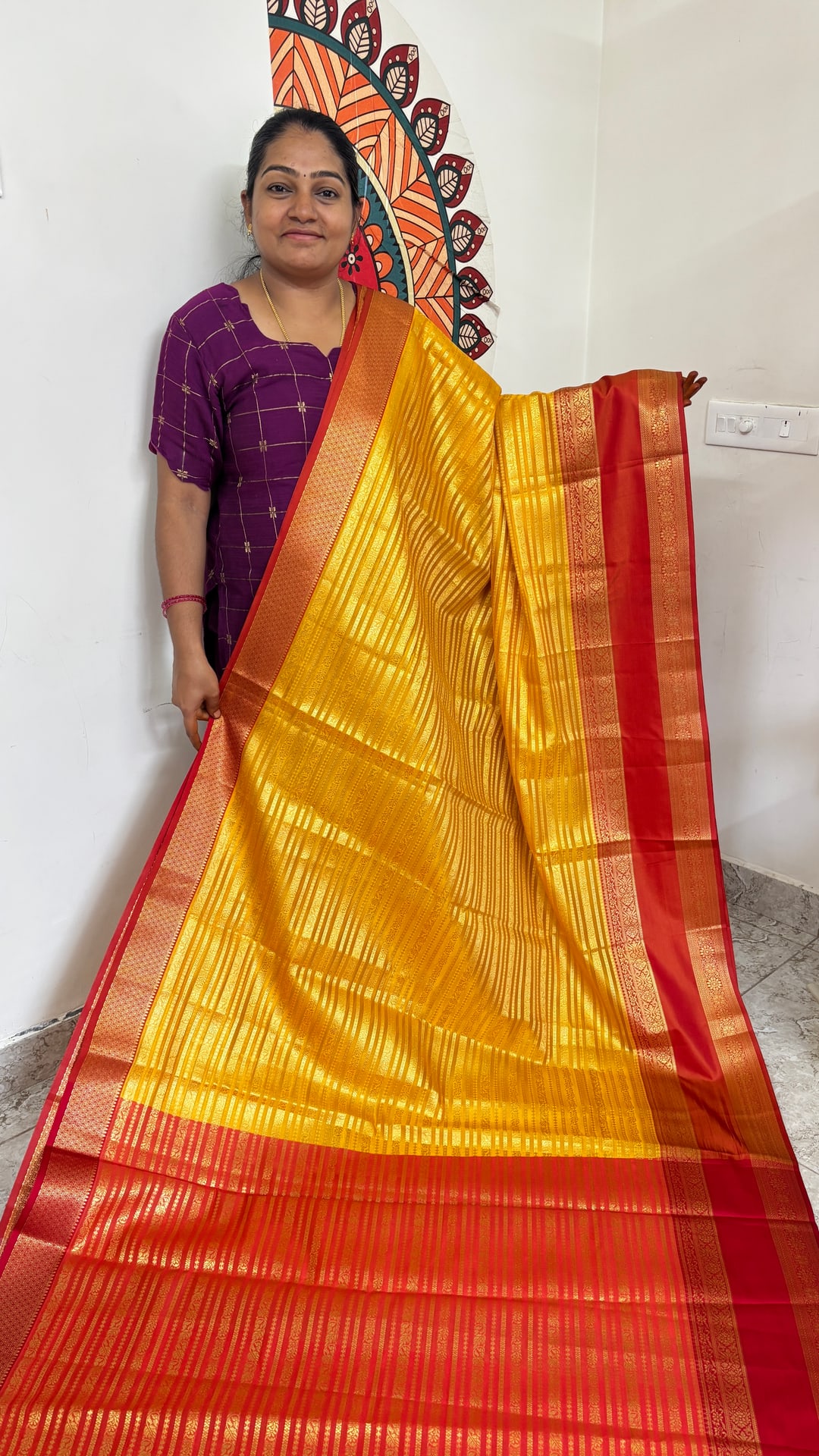 Yellow Semi Silk Saree with Rettapetta Border, photograph 2 of 2