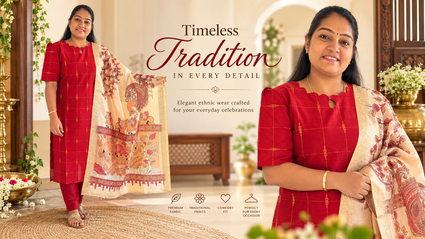 Timeless tradition in every detail: elegant ethnic wear crafted for your everyday celebrations.