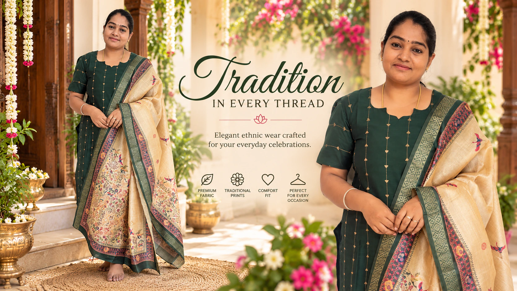 Tradition in every thread: elegant ethnic wear crafted for your everyday celebrations.