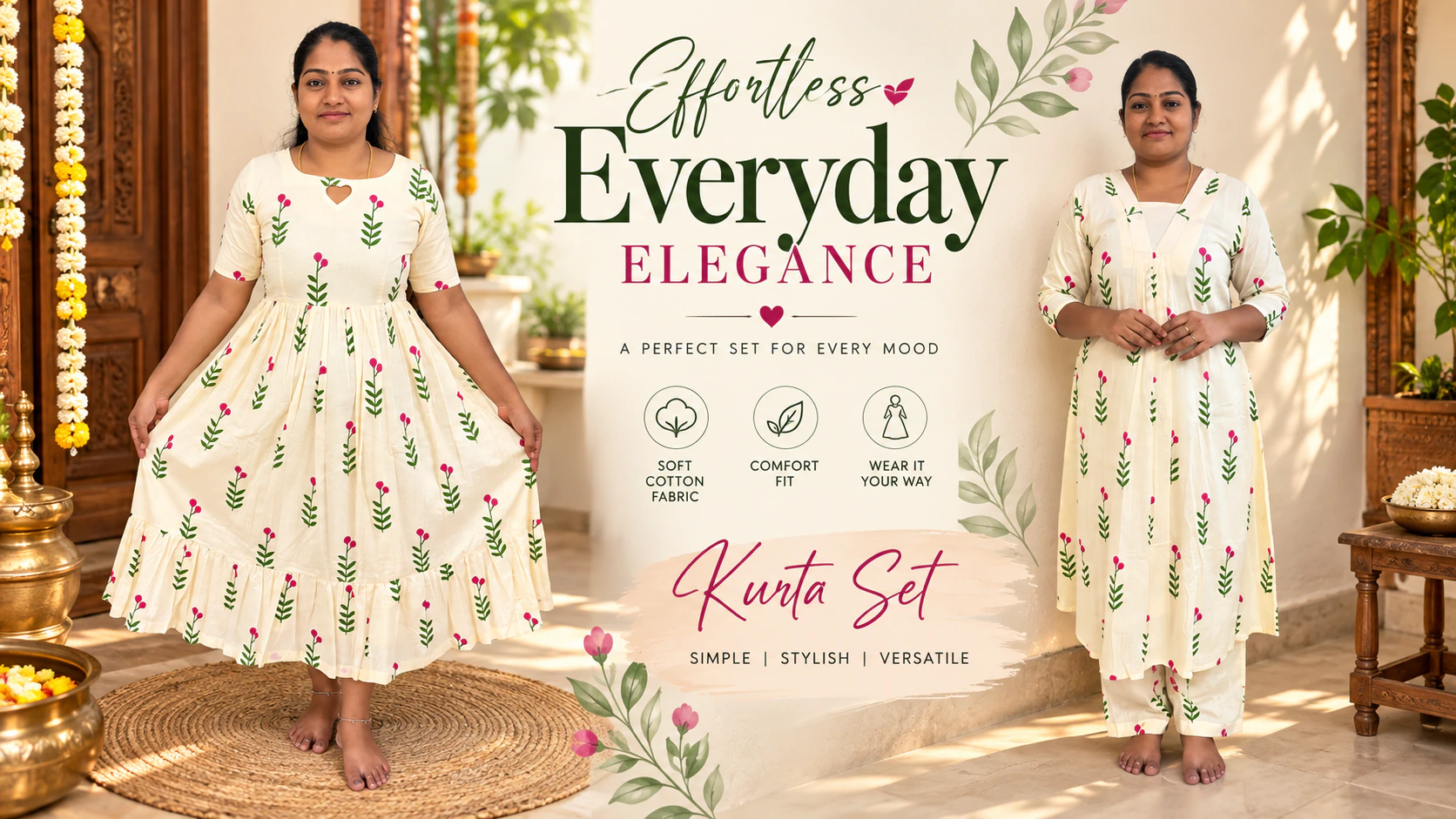 Effortless everyday elegance: cotton kurta sets, simple, stylish and versatile.